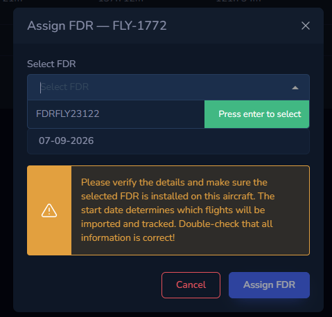 Assign FDR window